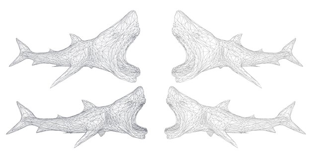 Вектор 3d акула из треугольной сетки. хищник на белом фоне
