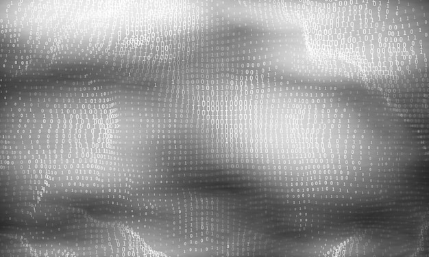 vector abstract big data visualization. grayscale glowing data flow as binary numbers. computer code representation. cryptographic analysis, hacking.