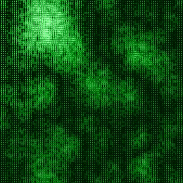 Vector abstract big data visualization. Green data flow as binary numbers strings. Computer code representation. Cryptographic analysis, hacking. 