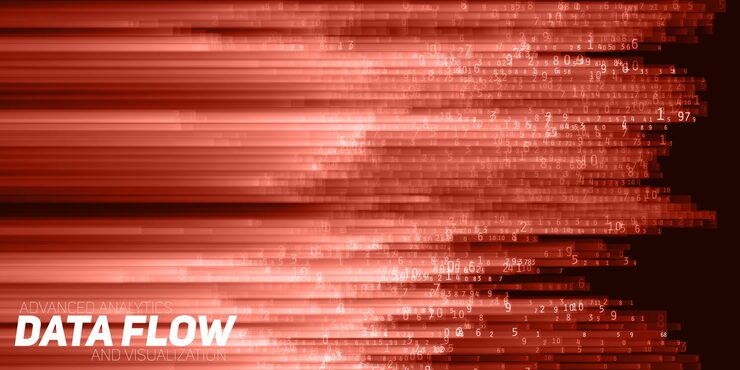 Free Vector vector abstract big data visualization. red flow of data as numbers strings. information code representation. cryptographic analysis. bitcoin, blockchain transfer. stream of encoded data.