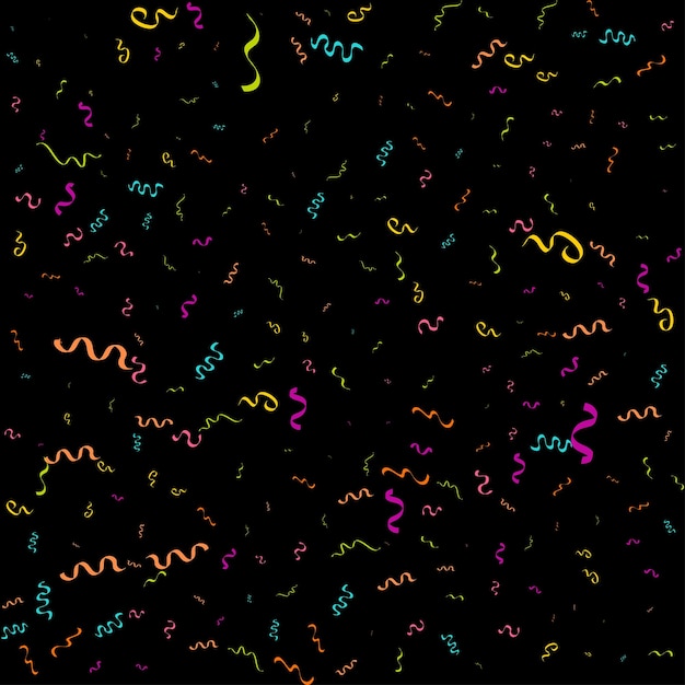 Vettore gratuito sfondo nero astratto vettoriale con molti piccoli coriandoli colorati che cadono e nastro decorazione di natale o capodanno gagliardetti colorati per feste di compleanno