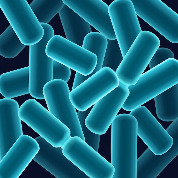Vector abstract blue rod-shaped bacilli bacteria close up top view