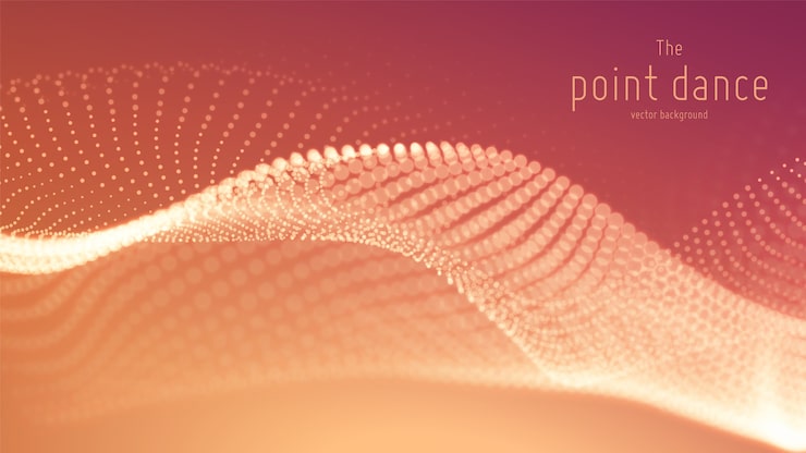 무료 Vector 벡터 추상 빨간색 입자 파, 포인트 배열, 필드의 얕은 깊이. 미래의 그림. 기술 디지털 스플래시 또는 데이터 포인트의 폭발. 포인트 댄스 파형. 사이버 ui, hud 요소.