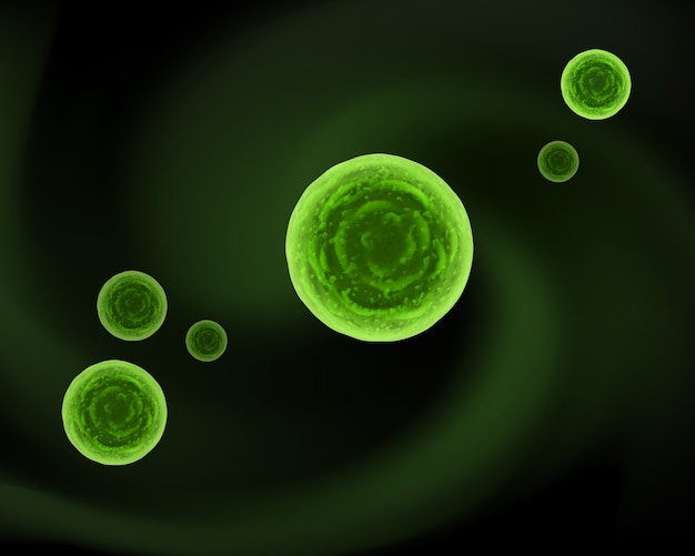 Free vector vector abstract sphere green cocci bacteria cells concept on dark background