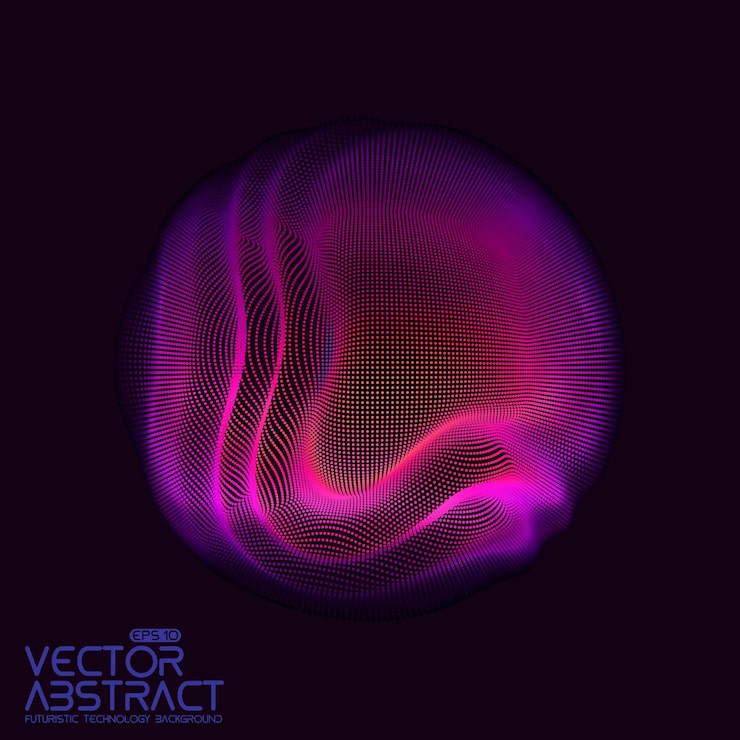 Free Vector vector abstract sphere of particles, points array. futuristic vector illustration. technology digital splash or explosion of data points. spherical waveform. cyber ui or hud element.