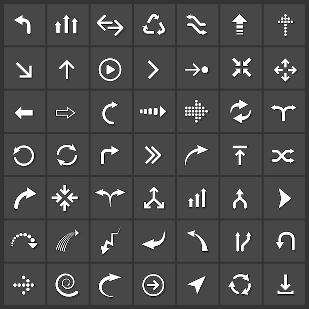 Vector arrows icon set, next back up download down refresh