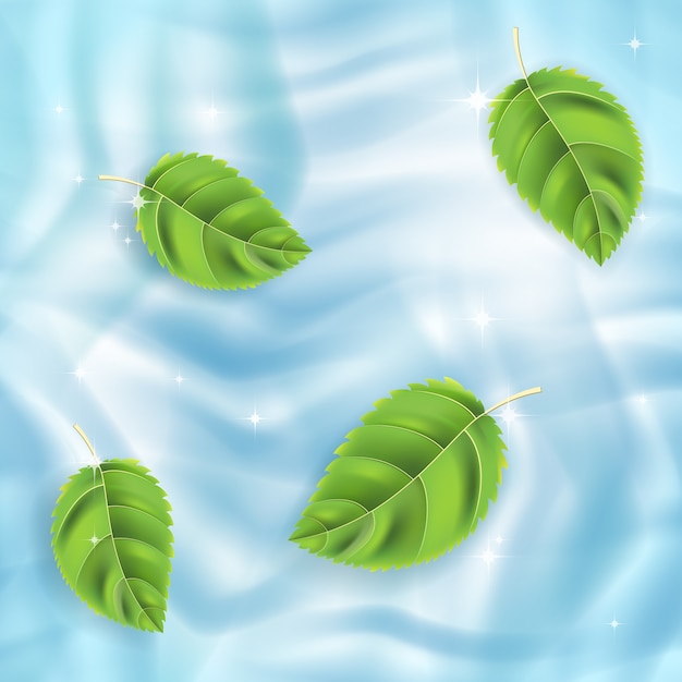 Vettore gratuito sfondo vettoriale, foglie verdi sull'acqua blu
