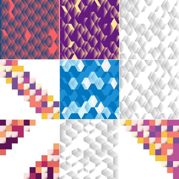배너 포스터 전단지 카드 엽서의 패턴 디자인으로 사용하기에 적합한 사각형을 특징으로 하는 추상 질감의 삽화가 포함된 벡터 배경은 9개의 브로셔 팩을 포함합니다.