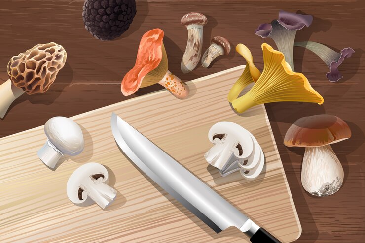 Free Vector vector background with various kind of edible mushrooms