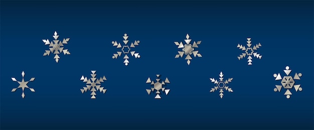 Free vector vector banner illustration blue horizontal banner with silver snow snowflakes