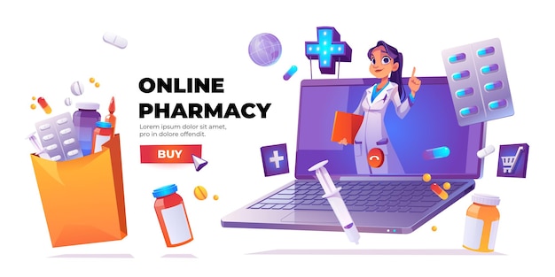 Banner vettoriale del servizio di farmacia online