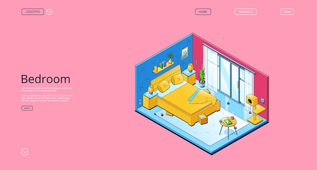 Free vector vector banner with isometric bedroom interior