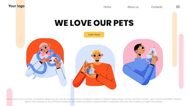Vector banner with people and pets