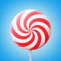 Free vector vector big round spiral red and white lollipop on stick isolated on blue background