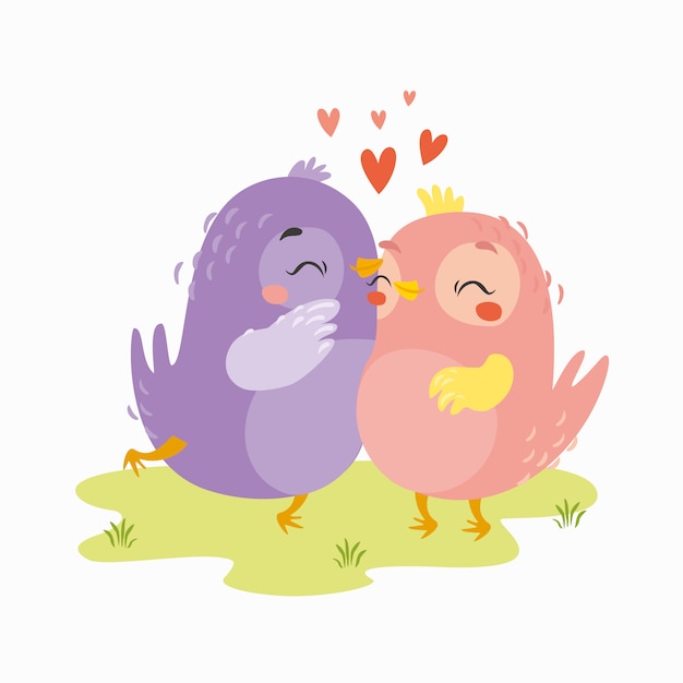 Векторные птицы в любви на лугу. День Святого Валентина