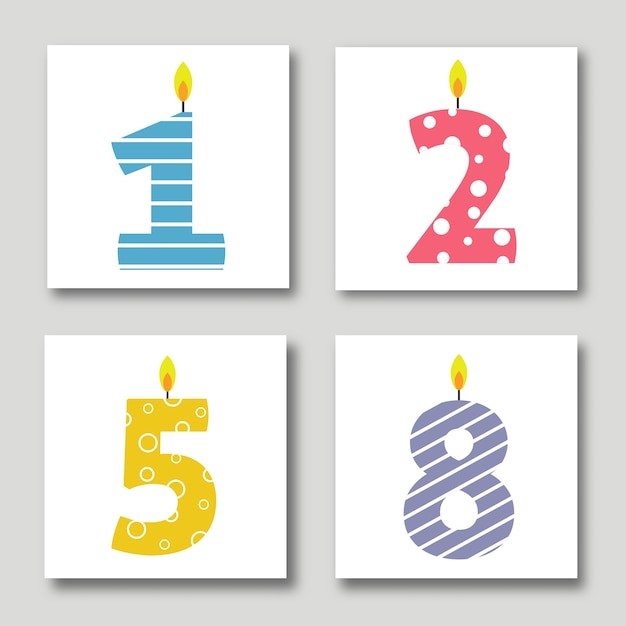 Vector Birthday Cards Illustrations Set