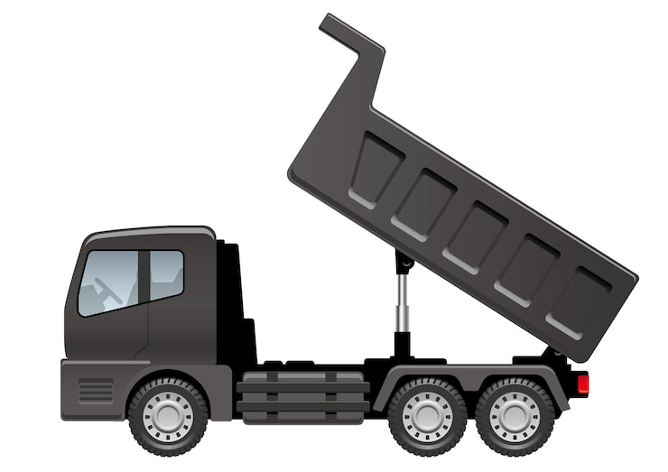 Free Vector vector black dump truck unloading side view illustration isolated on a white background
