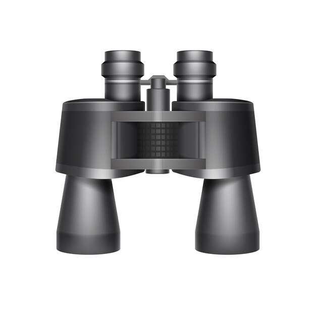Vector black travel binoculars top view isolated on white background
