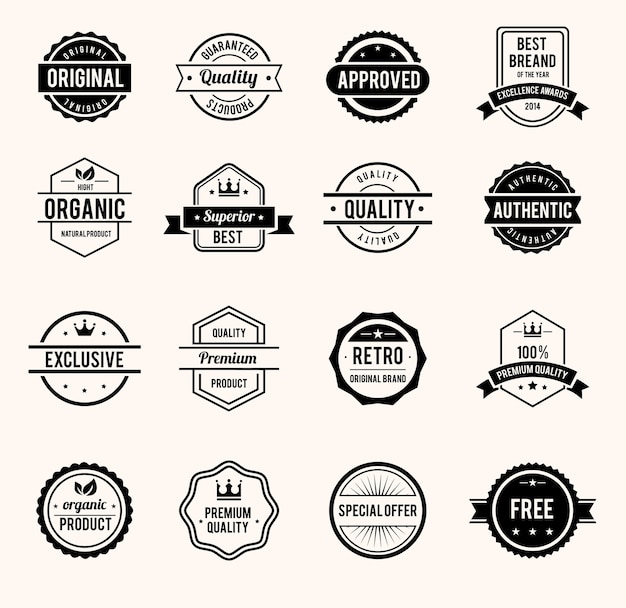 Vector Black and White Retro Stamps and Badges Isolated