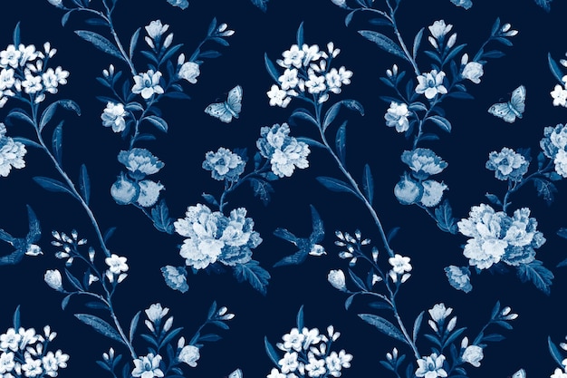 Free vector vector blue botanical pattern vintage background