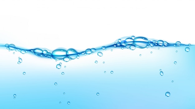 空気の泡の背景を持つベクトル青いきれいな水の波