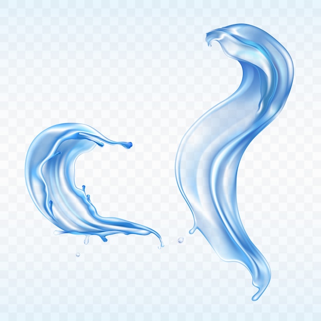 Vector blue water splashes isolated on transparent background