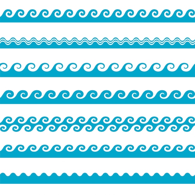ベクトル青い波アイコンは、白い背景に設定されています。水の波