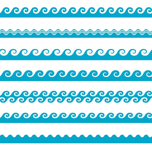 Векторные иконки голубой волны, изолированных на белом фоне. Водные волны