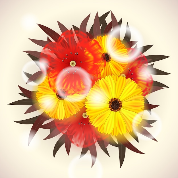 Vector Bright Bouquet of red and yellow Flowers