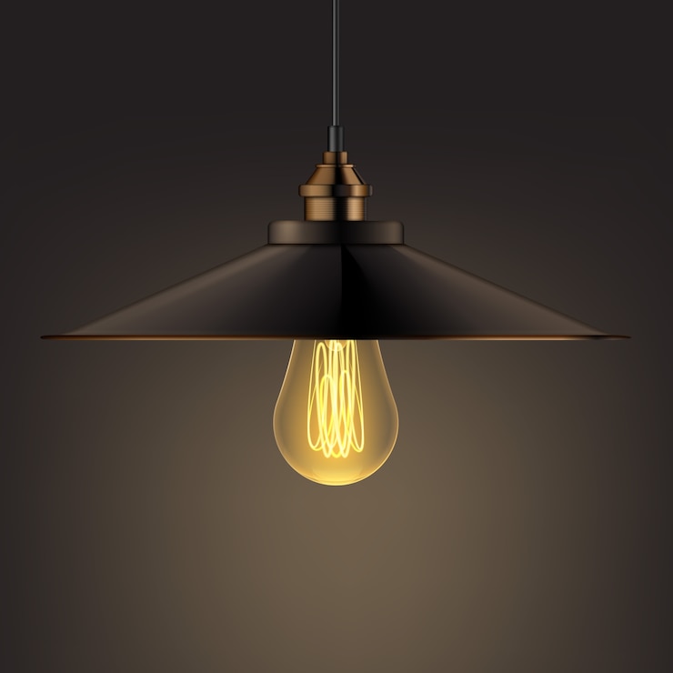 Free Vector vector bronze shining chandelier lamp front, side view close up on dark background