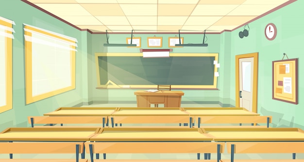 Vector cartoon background. Empty school classroom