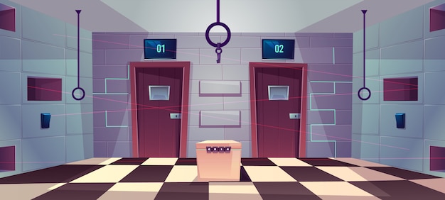 Free vector vector cartoon background of quest room with closed doors