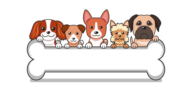 Vector cartoon cute dogs with big bone for design.