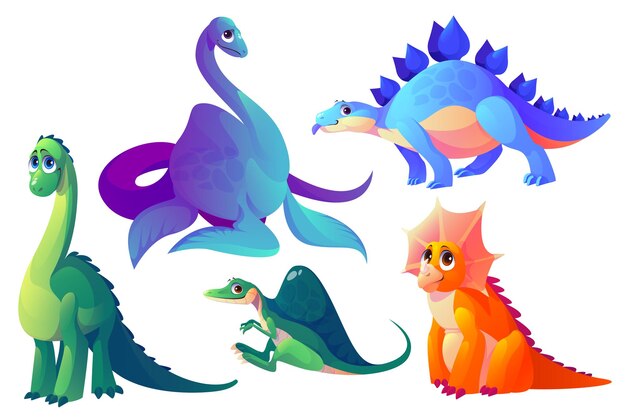 Vector cartoon dinosaurs fossil animals