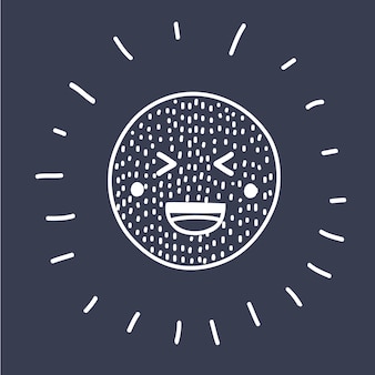 ベクトル​漫画​手描き​笑顔​笑う​顔​サインピンアイコン​。​幸せな​スマイリーチャット​の​シンボル​。​暗い​背景​に​分離された​白い​アイコン​+