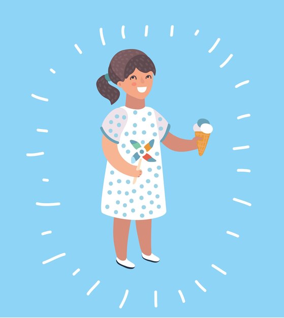 かわいい女の子のアイスクリームのイラスト プレミアムベクター