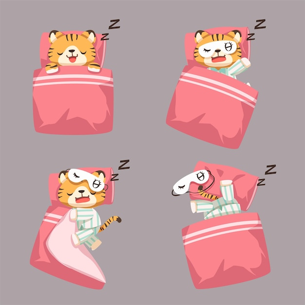 Free vector vector cartoon illustration sleeping concept. adequate sleep is the best rest. the tiger slept on the floor, he was tired from the circus.