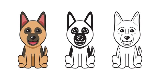 ジャーマン シェパード犬のポーズ 漫画のキャラクター プレミアムベクター ジャーマン シェパード犬のポーズ 漫画のキャラクター プレミアムベクター