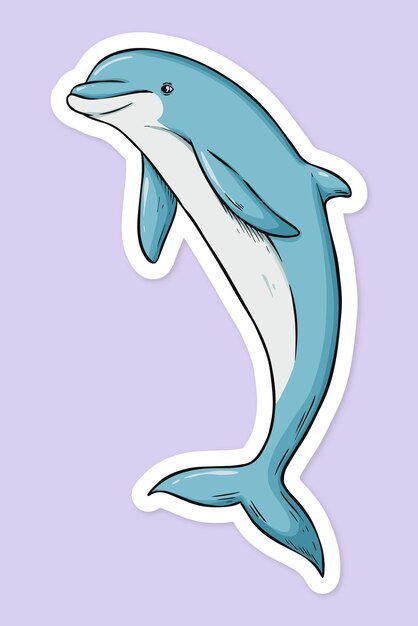 Векторная мультяшная наклейка дельфин рисованной винтажный клипарт