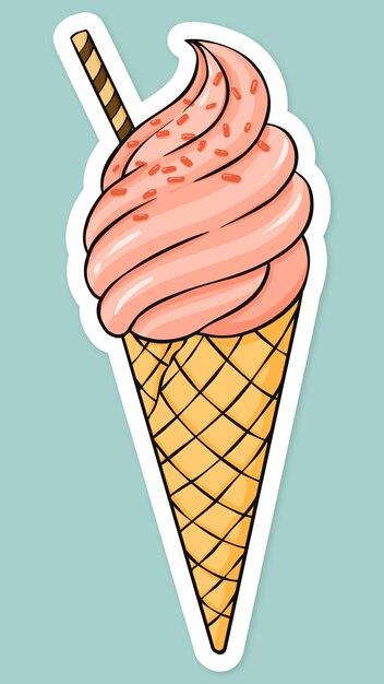 Vector cartoon sticker ice cream hand drawn clipart