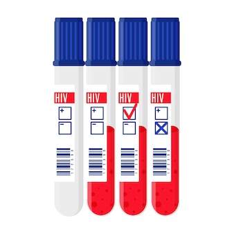 Vector cartoon test tubes with blood testing for aids. Premium Vector