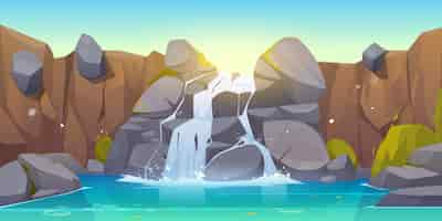 Free vector vector cartoon waterfall and rocks