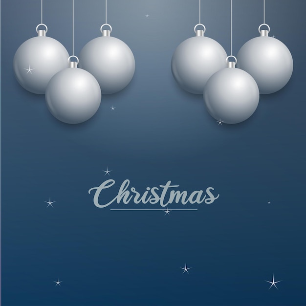 Vector christmas banner with decorations merry christmas text silver ornaments on blue background vector illustration