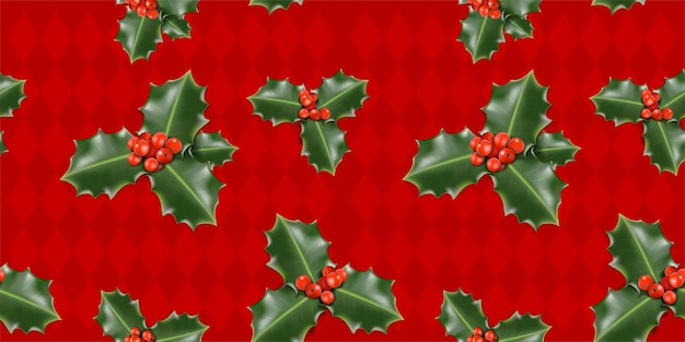 Free vector vector christmas mistletoe pattern on red background