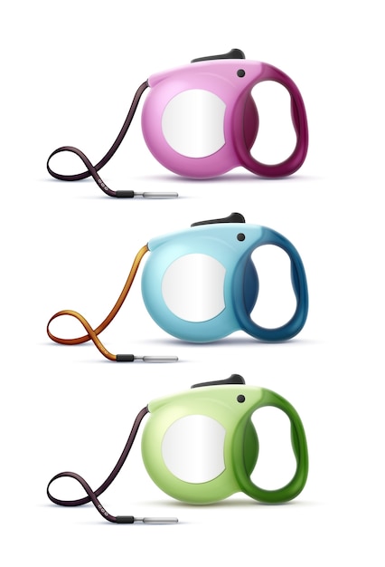 vector colored automatic retractable leashes for pet isolated on white background