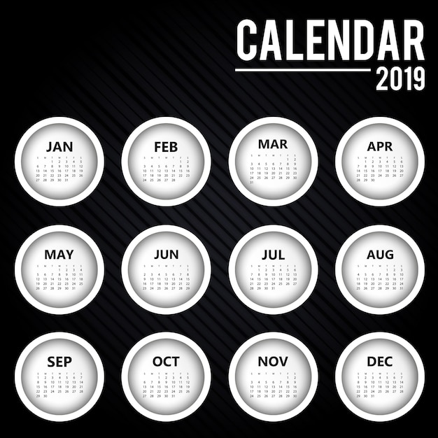 Vector colorful 2019 calendar design