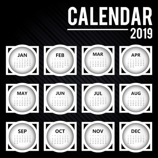 Vector colorful 2019 calendar design