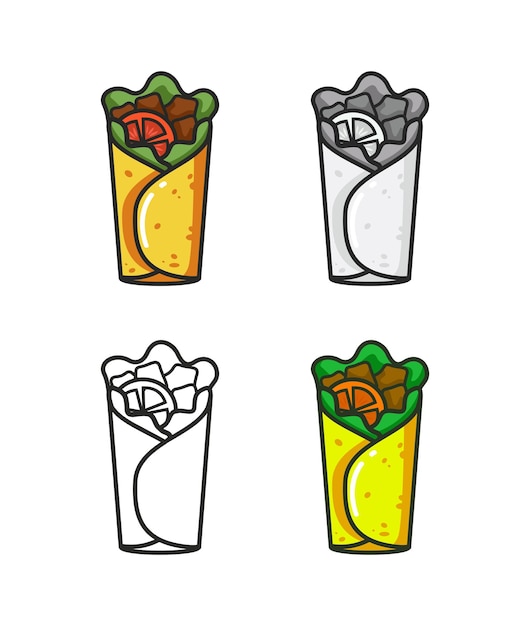Vector colorful icon of four burrito Isolated on white background