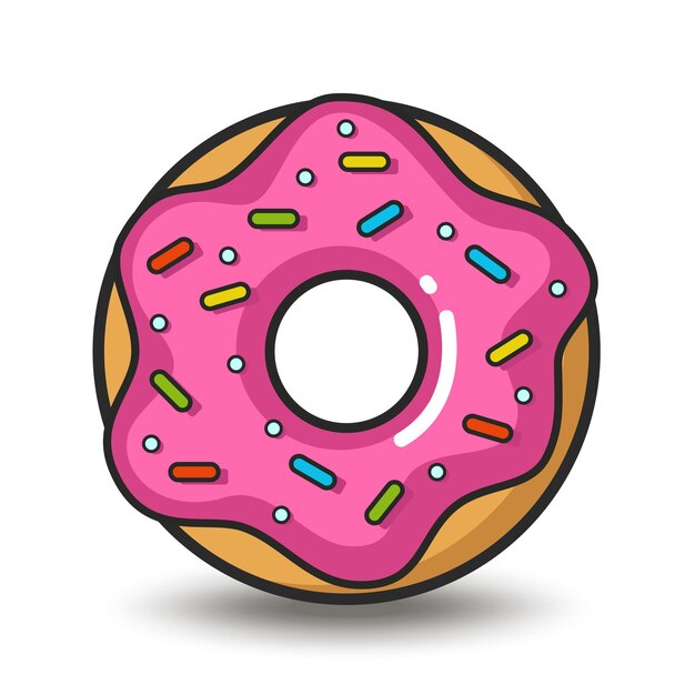 흰색 배경에 고립 된 핑크 도넛의 벡터 다채로운 아이콘