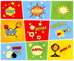 Free vector vector comic boom or blast explosions and comic sound effects set